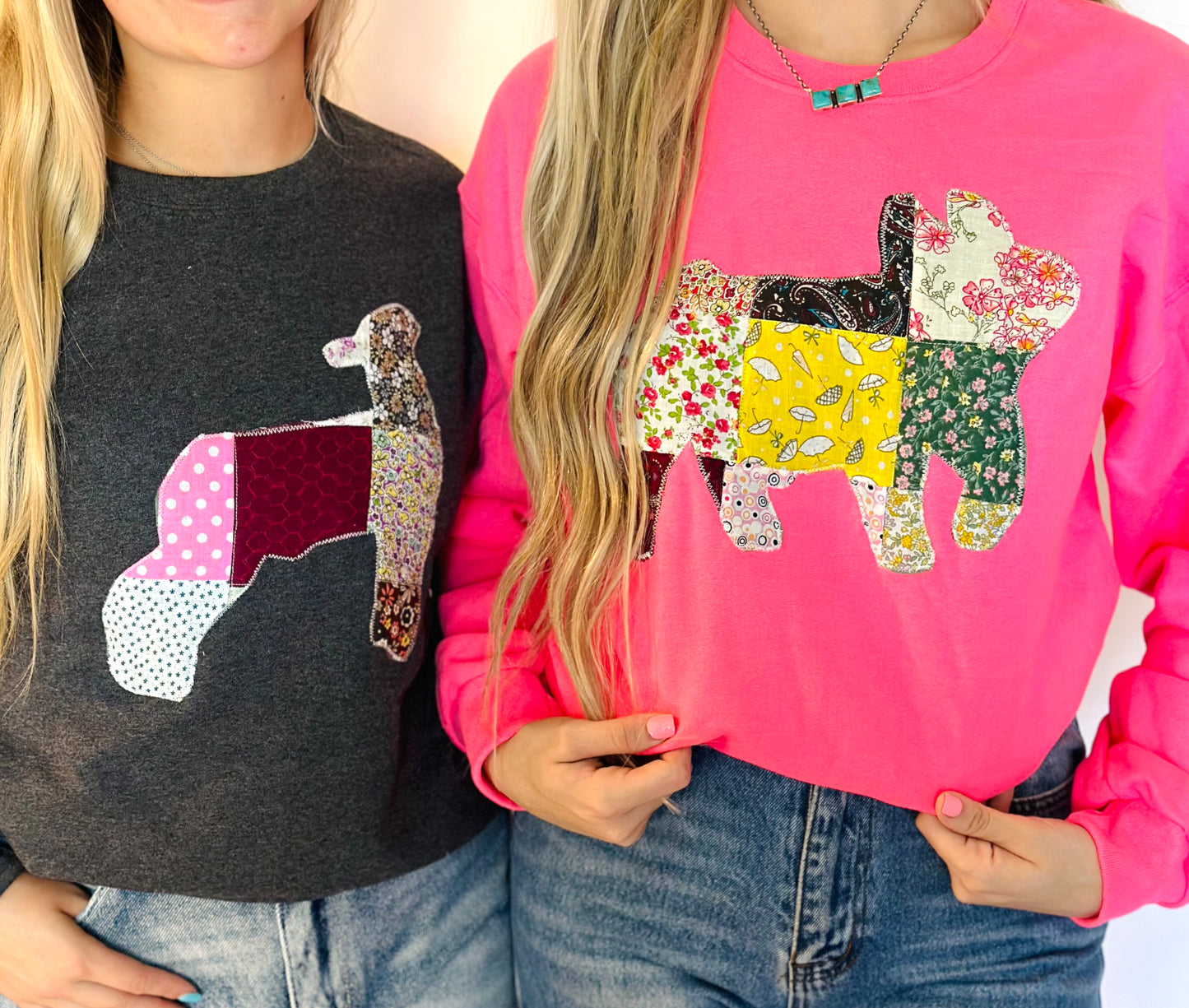 Hot Pink Quilted Show Animal Crewneck *Ships 3/8*