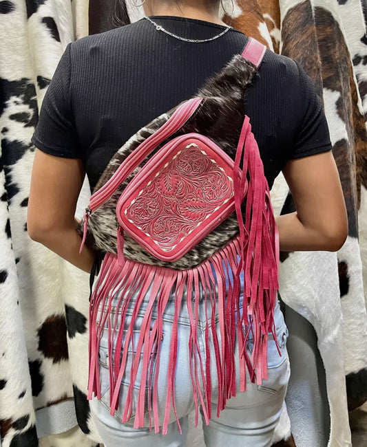 Pink Cowhide Sling Bag
