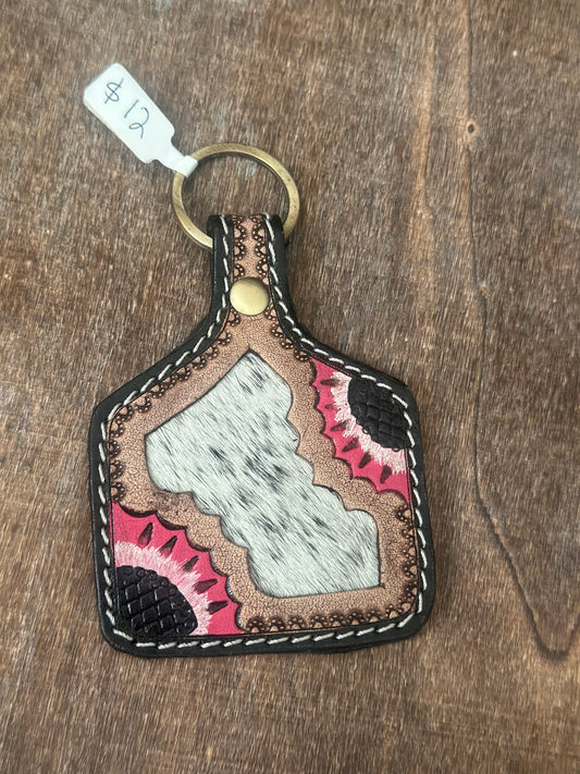Pink Tooled Keychain