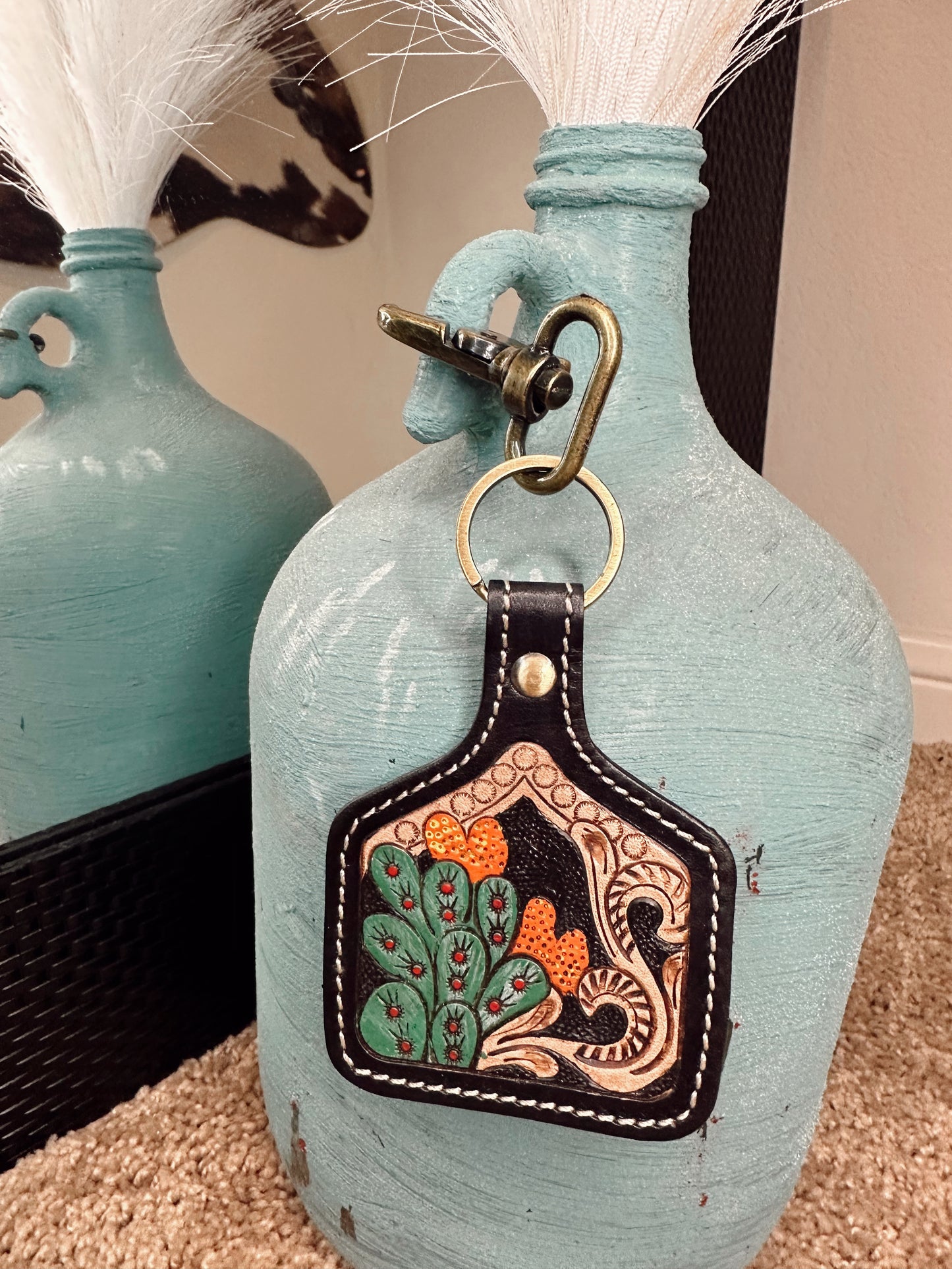 Cactus Tooled Keychain