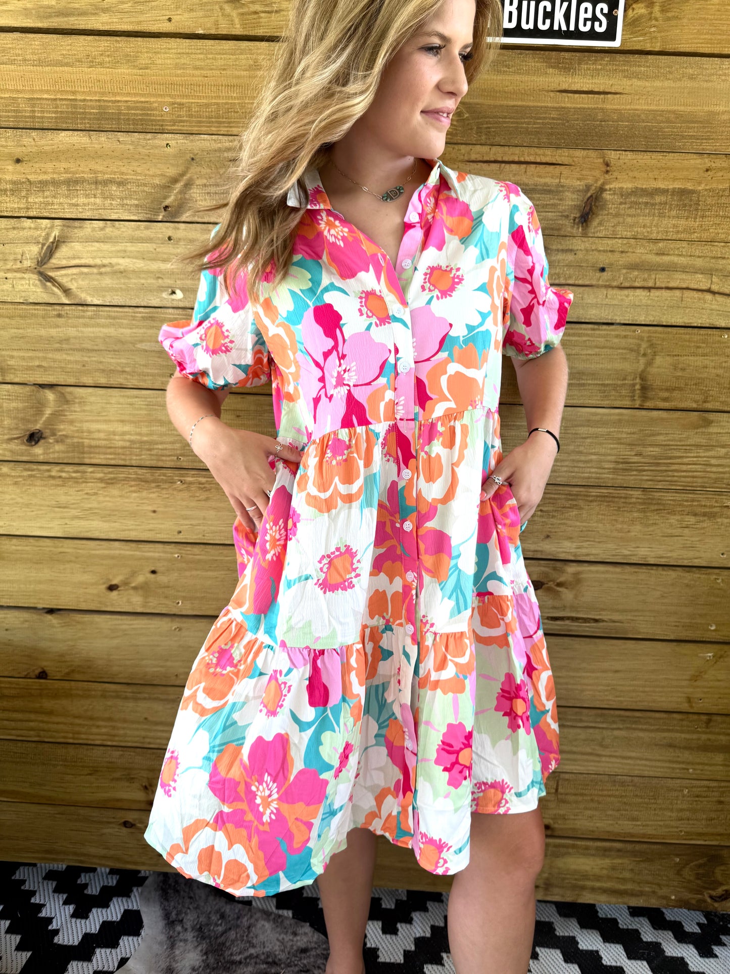 Neon Flower Babydoll Dress