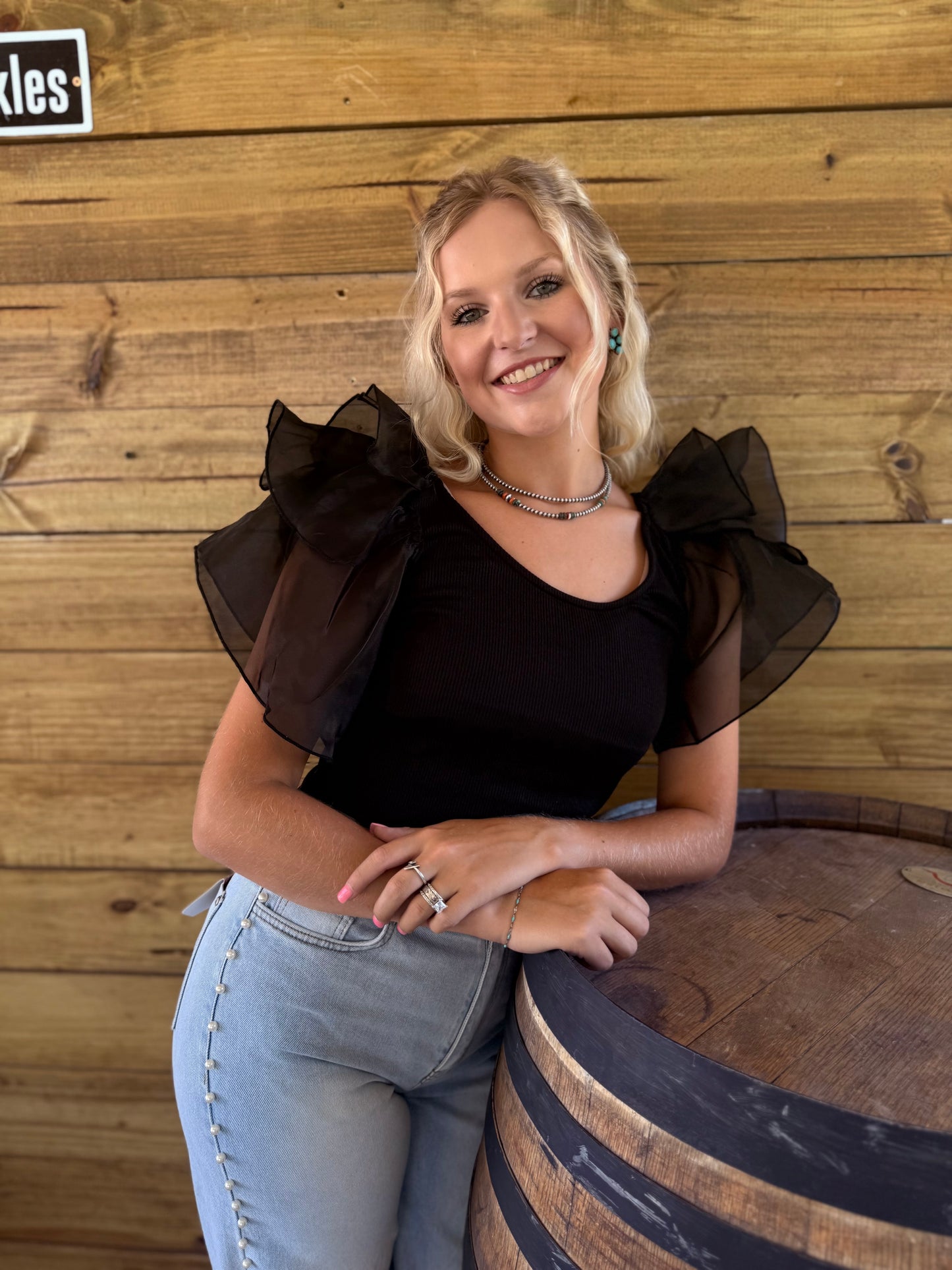 Black Tulle Ruffle Blouse