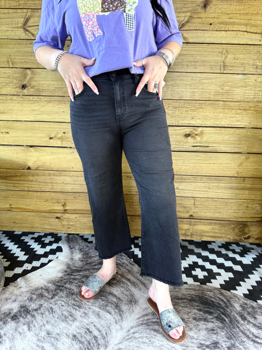 Black High Rise Cuffed Jeans