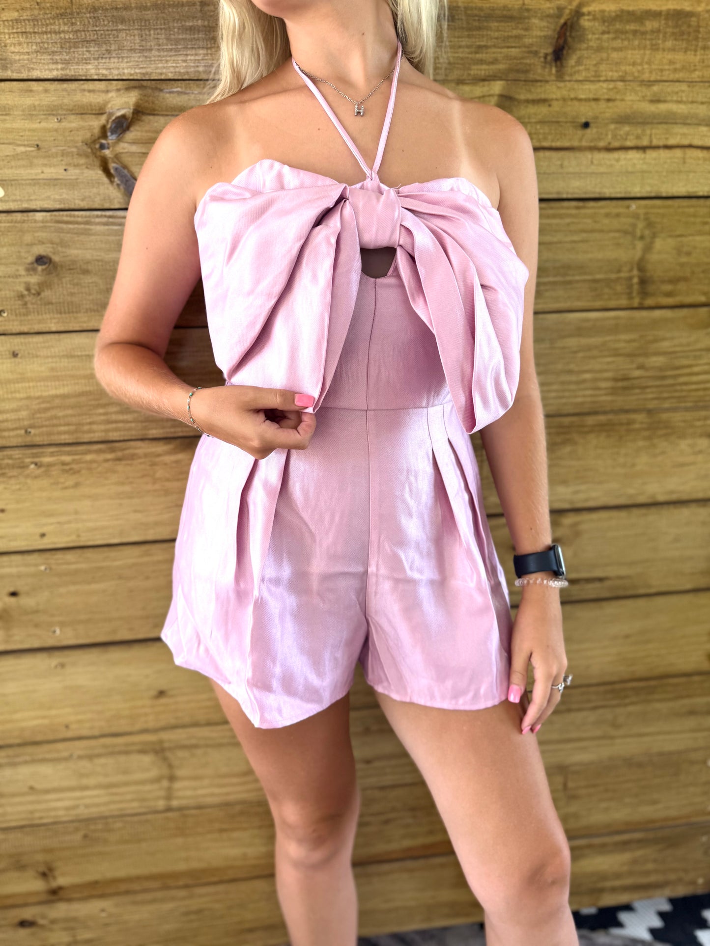 Pink Metallic Bow Romper
