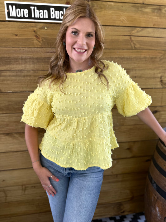 Yellow Crinkle Knit Blouse