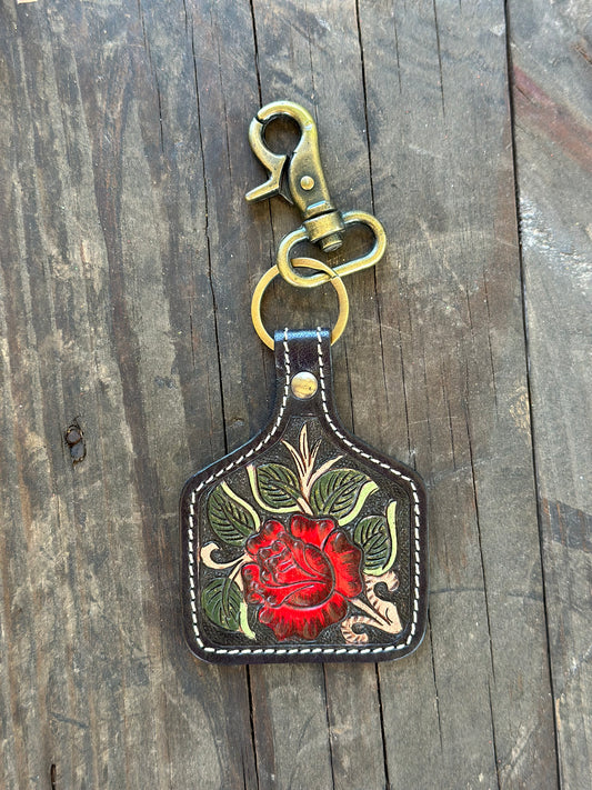 Rose Leather EarTag Keychain