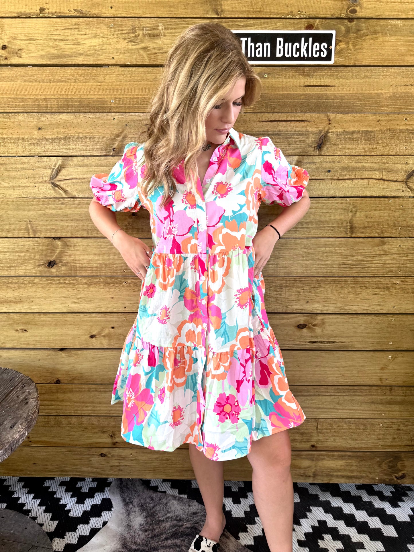 Neon Flower Babydoll Dress