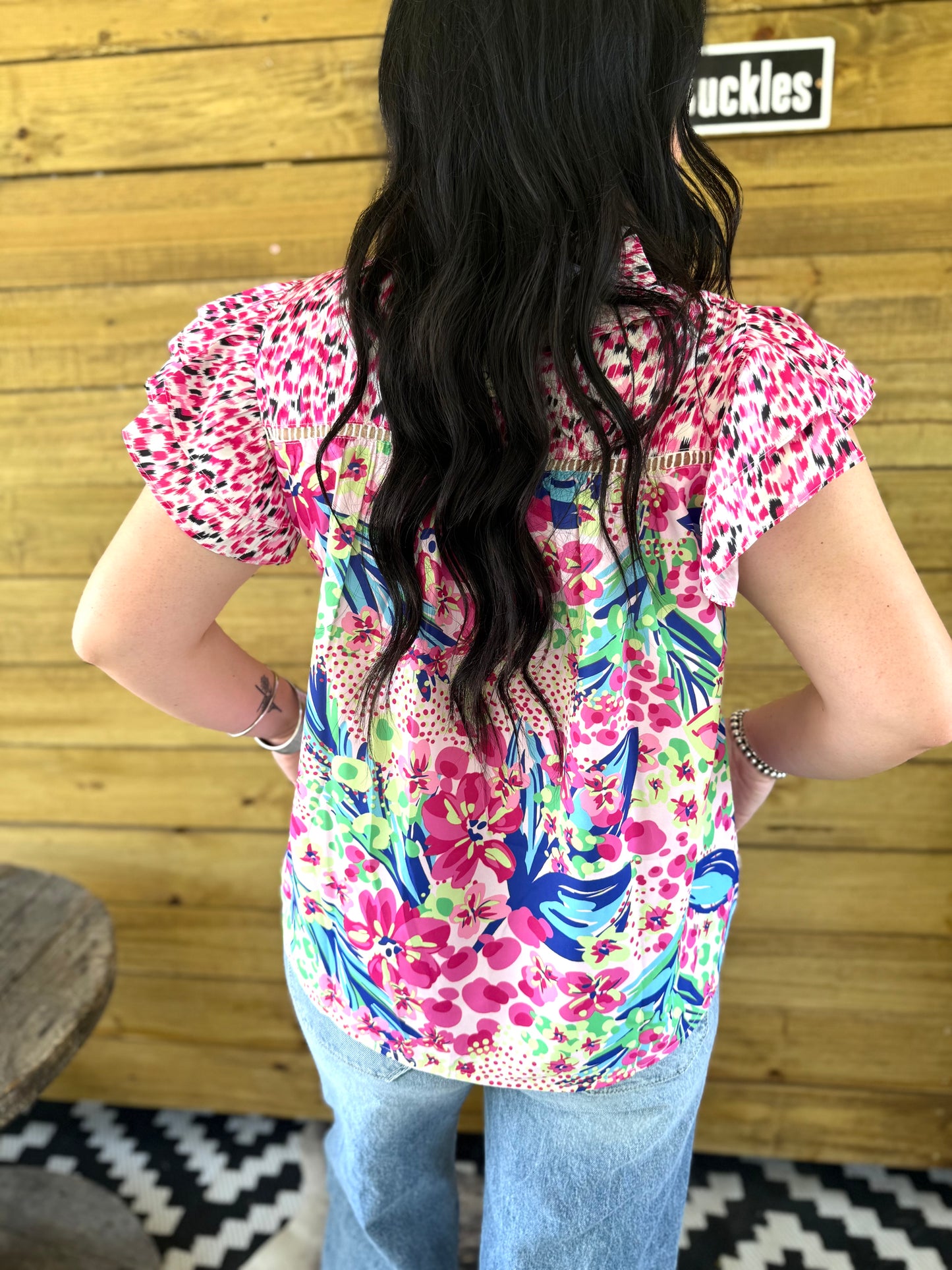 Spring Pink Ruffle Blouse