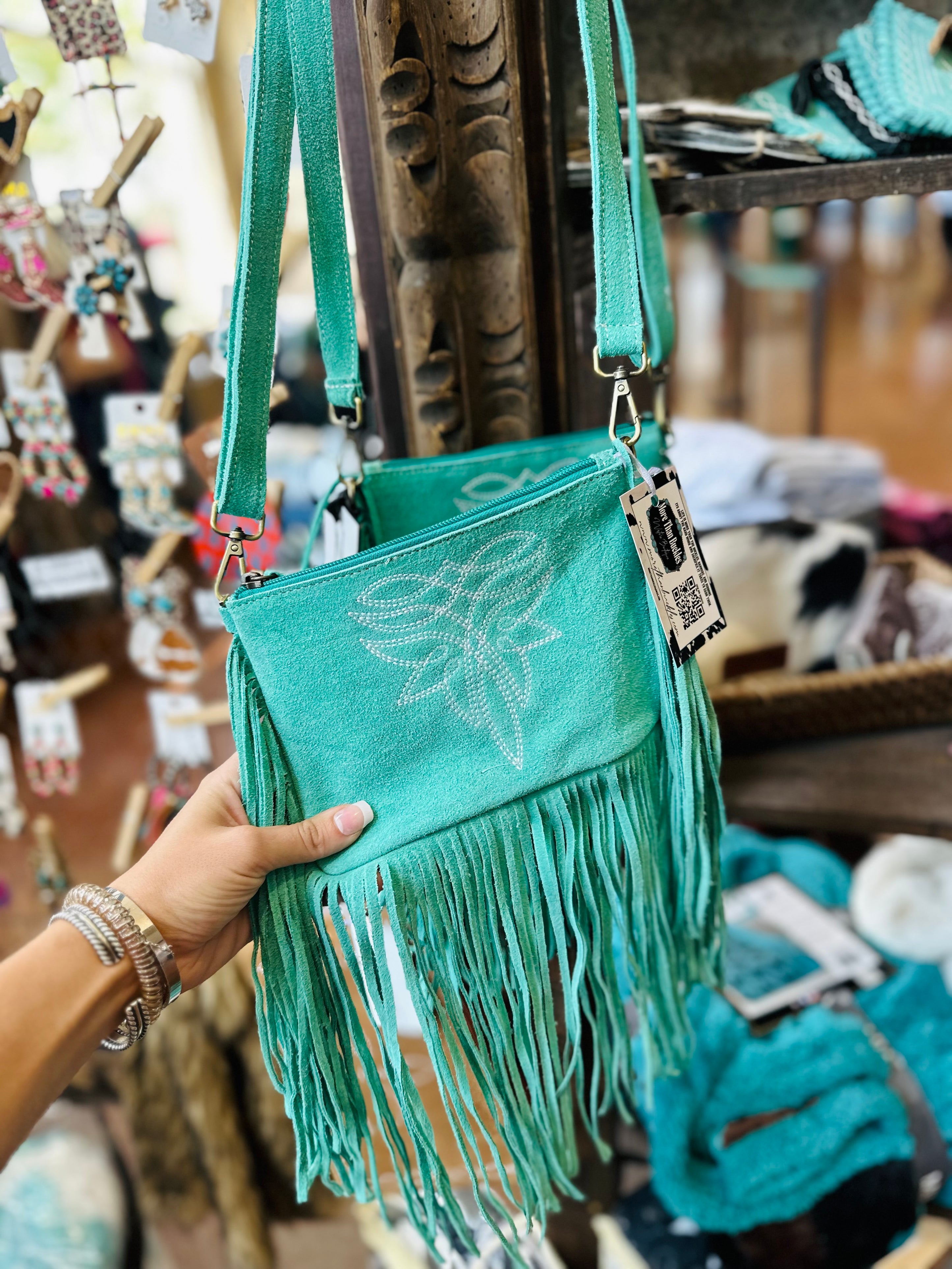 Suede Leather Boot Stitch Crossbody