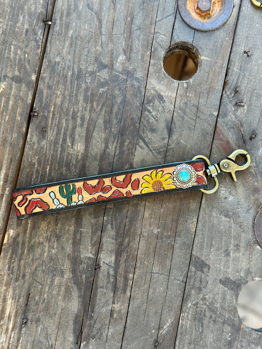 Cheetah Cactus Leather Wristlet