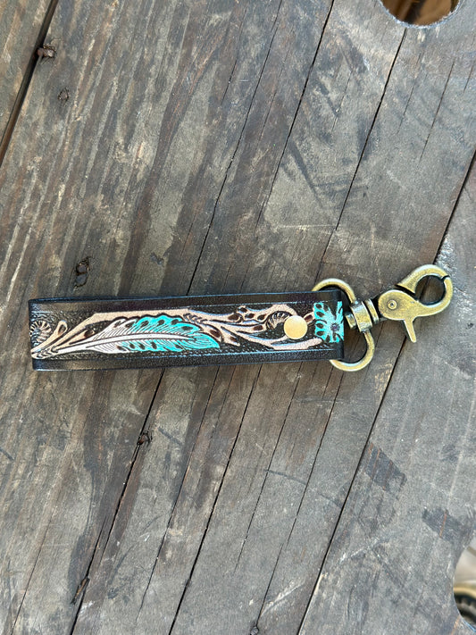 Black Feathered Leather Wristlet