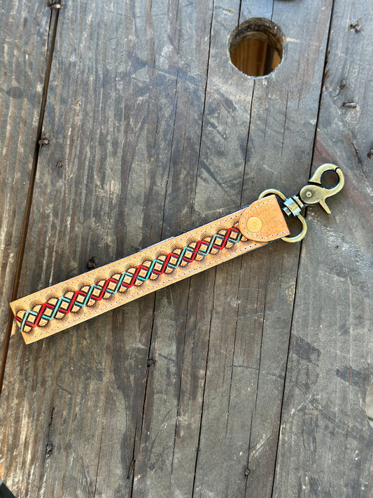 Large Red Braid Leather Wristlet