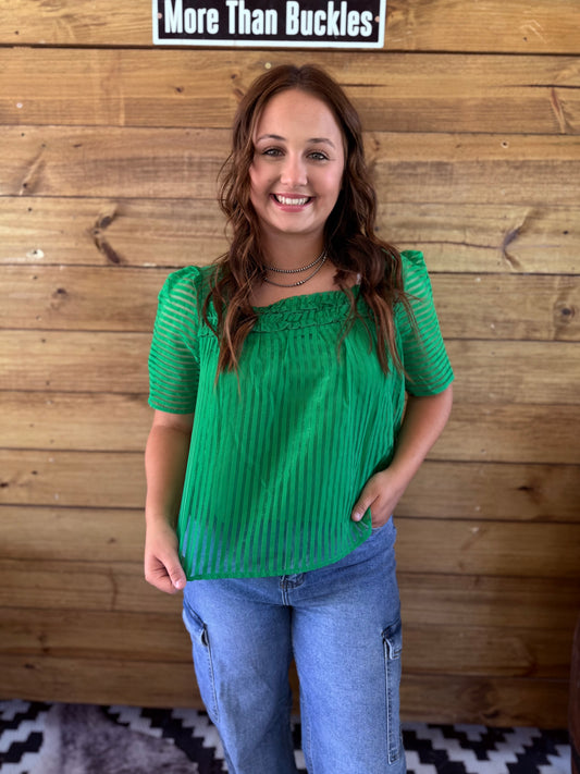 Green Sheer Striped Blouse