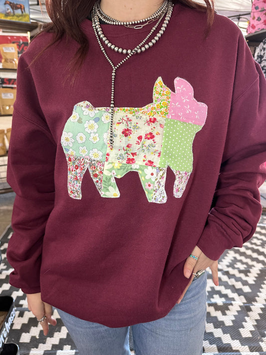 Marroon Quilted Show Animal Crewneck *Ships 2/1*