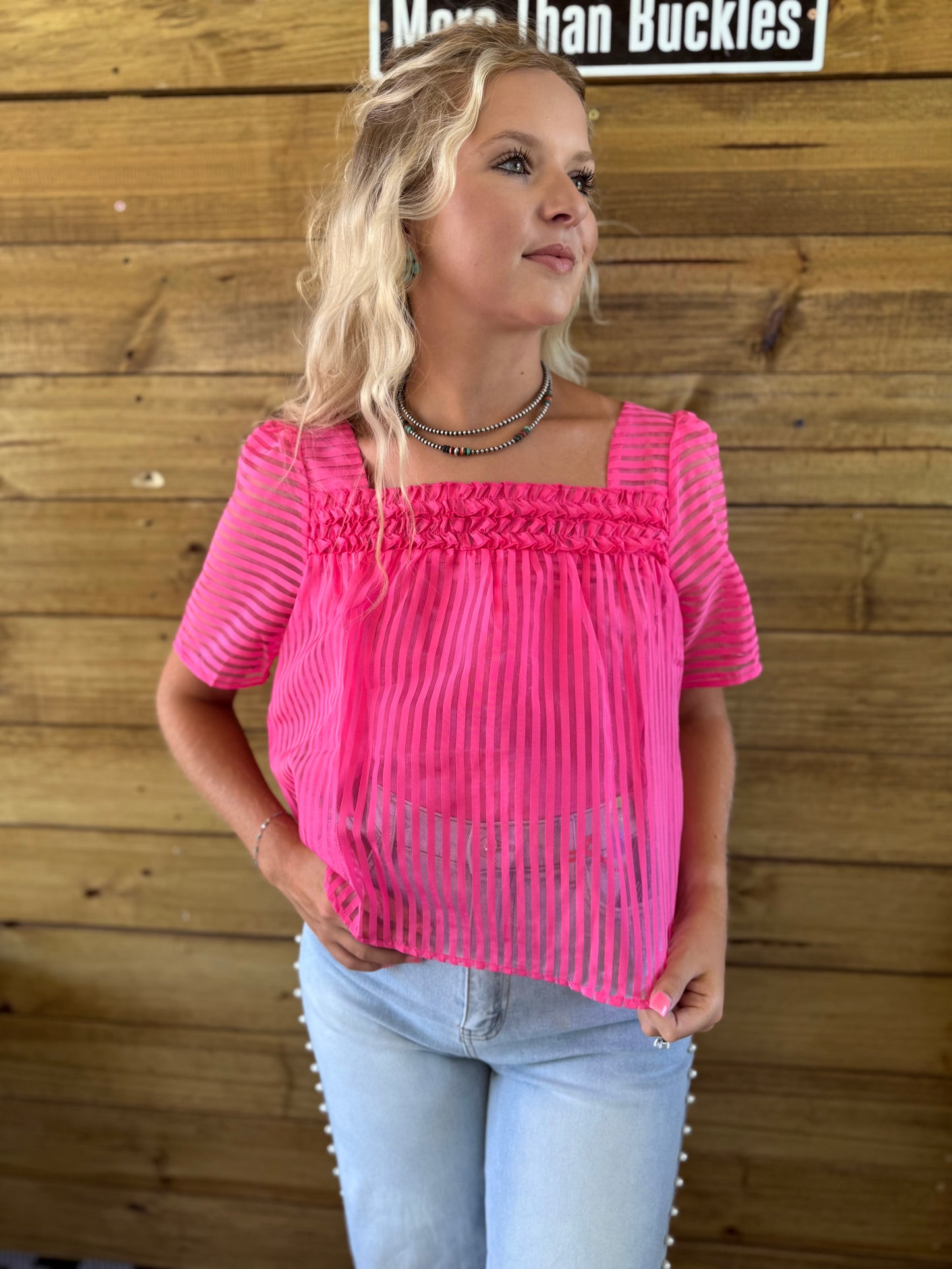 Pink Sheer Striped Blouse