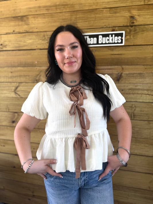 Neutral Bow Tie Blouse