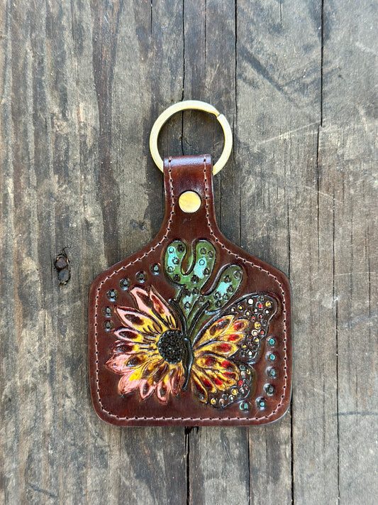 Butterfly Leather EarTag Keychain