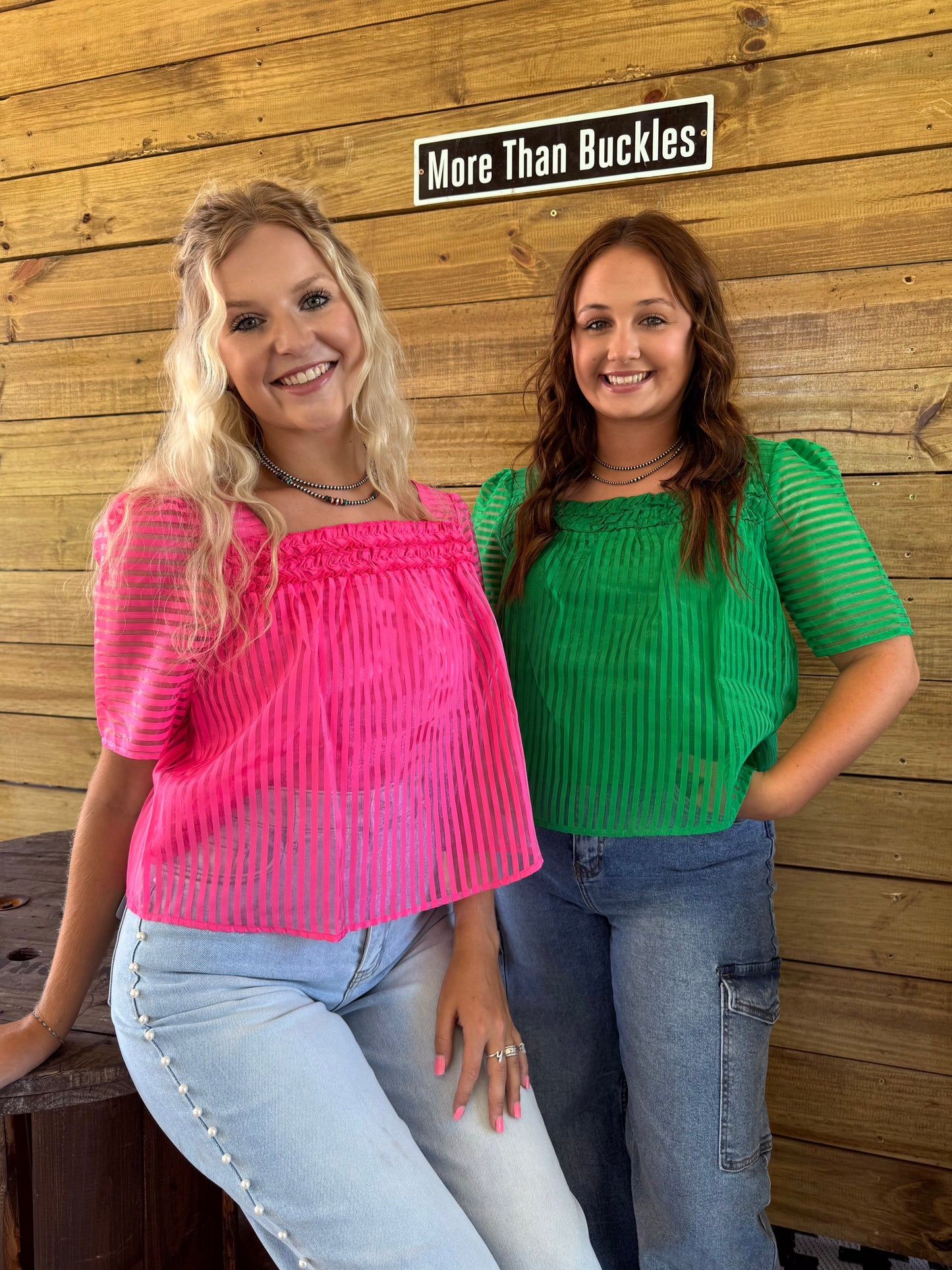 Pink Sheer Striped Blouse