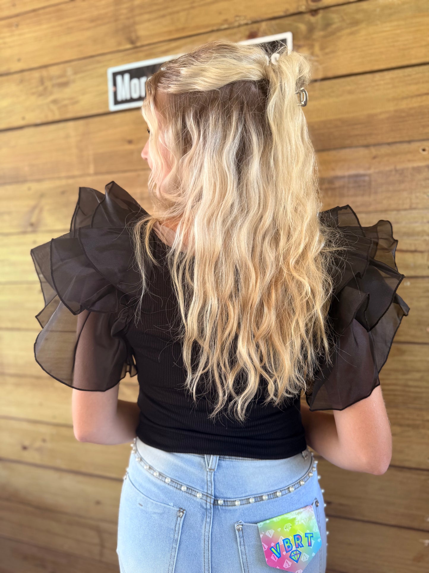 Black Tulle Ruffle Blouse