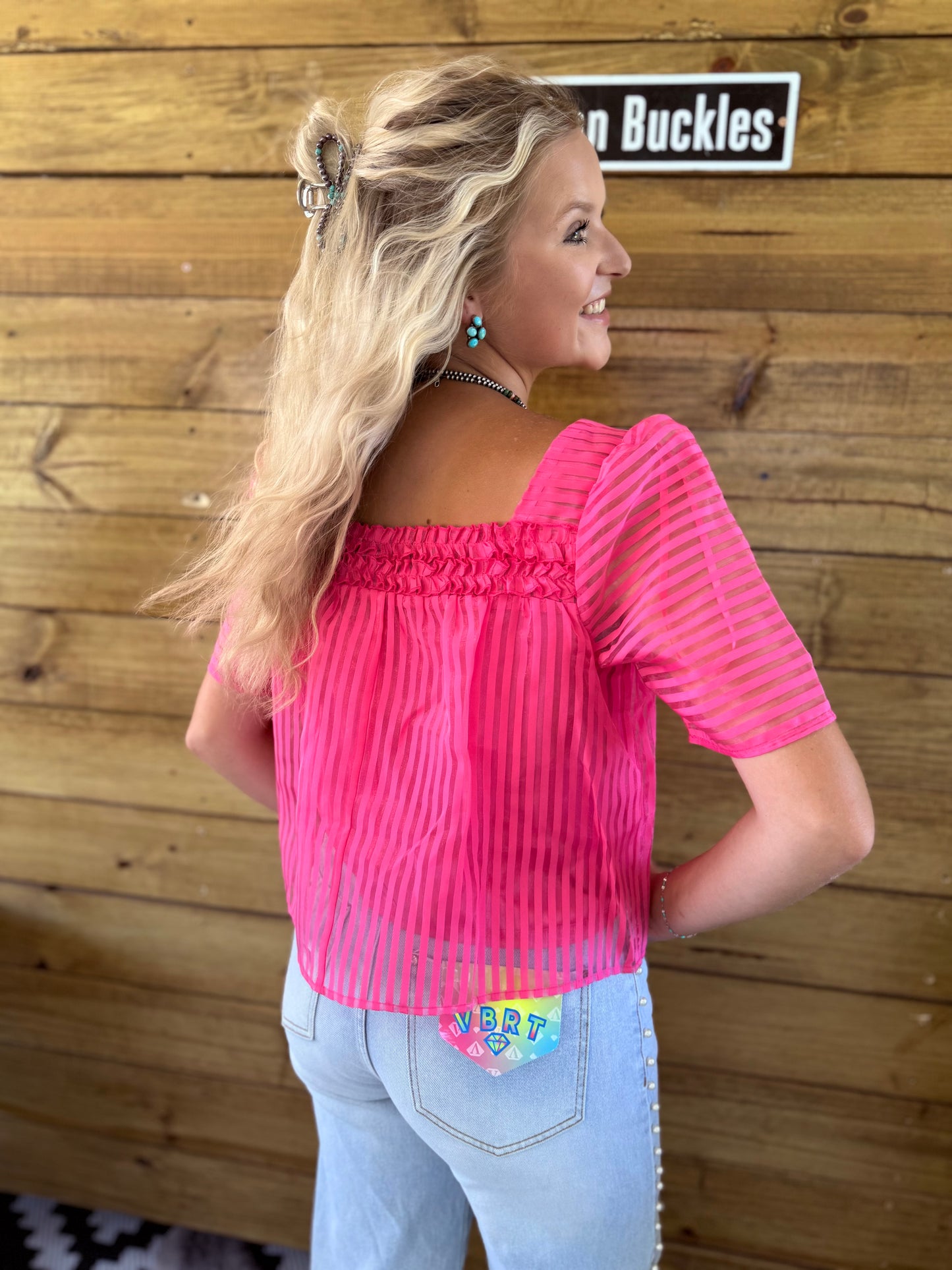 Pink Sheer Striped Blouse