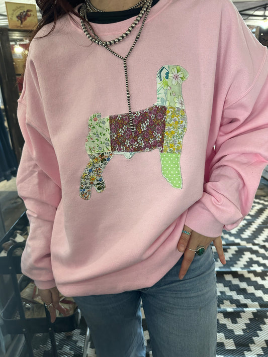 Light Pink Quilted Show Animal Crewneck *Ships 2/1*