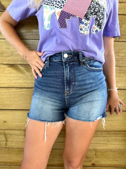 Distressed Hem Denim Shorts
