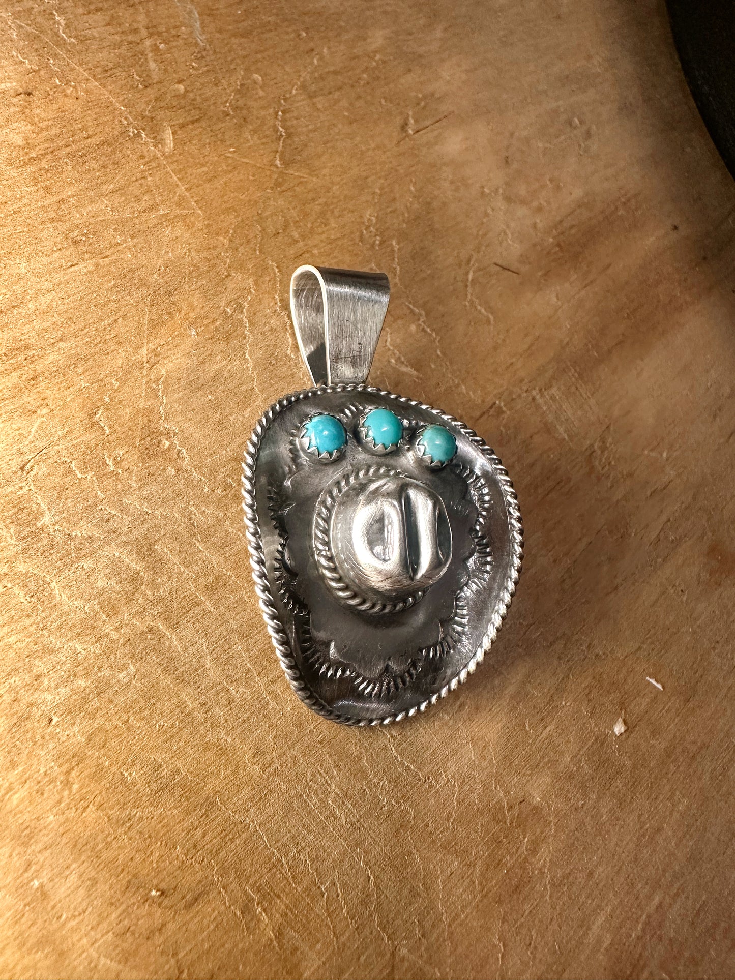 Turquoise & Sterling Silver Cowboy Hat Pendant