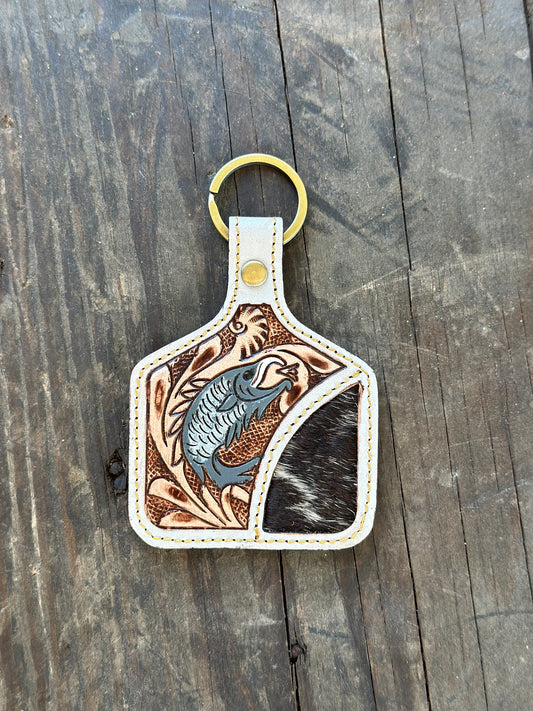 Fishing Leather EarTag Keychain