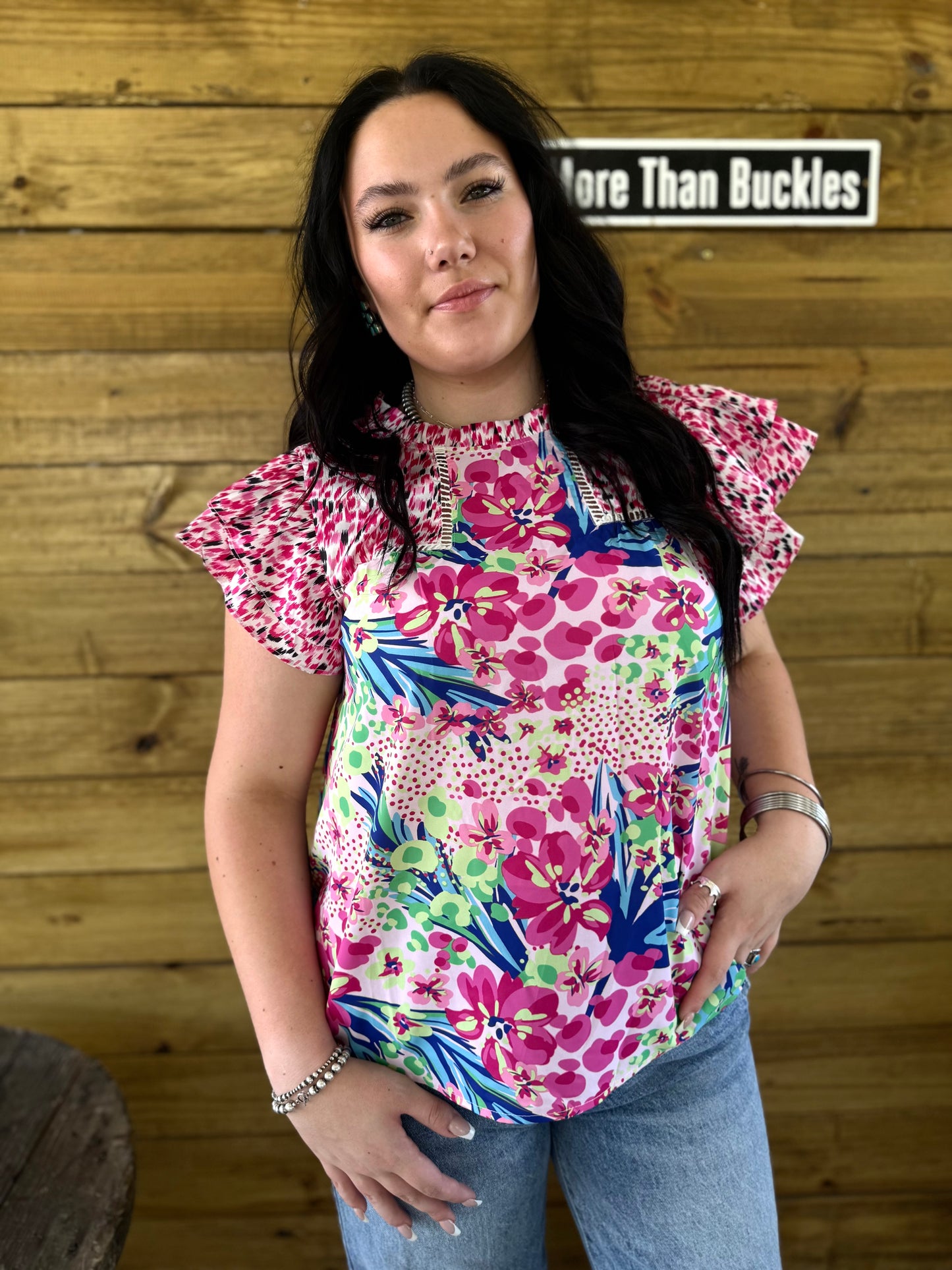 Spring Pink Ruffle Blouse