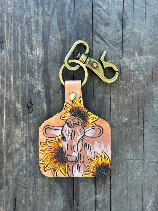 Heifer Leather EarTag Keychainl